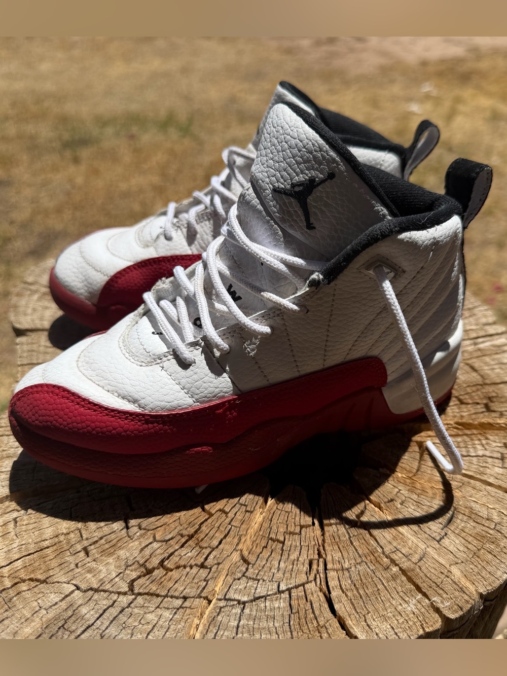 Jordan Youth High-Top Sneakers in White, Red & Black